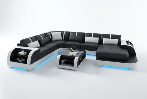Sofa Ledersofa Couch Wohnlandschaft Modern Ecksofa Eck Garnitur Design