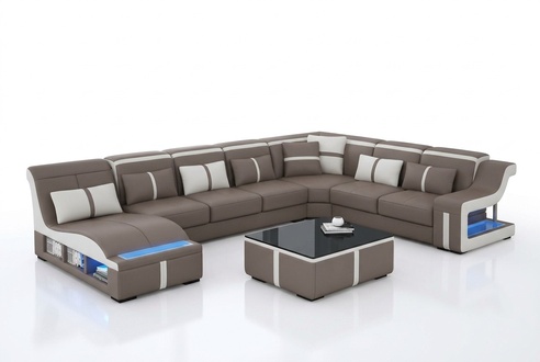 Ledersofa Couch Wohnlandschaft Ecksofa Garnitur Design Modern Sofa U-Form G8047