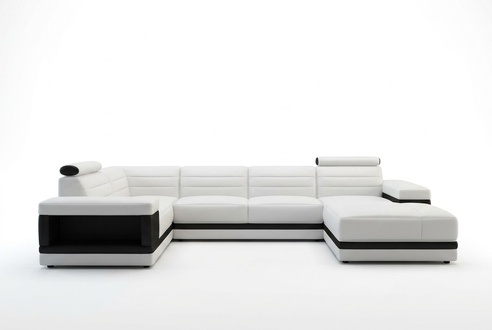 Ledersofa Couch Wohnlandschaft Ecksofa U-Form Design Modern Sofa