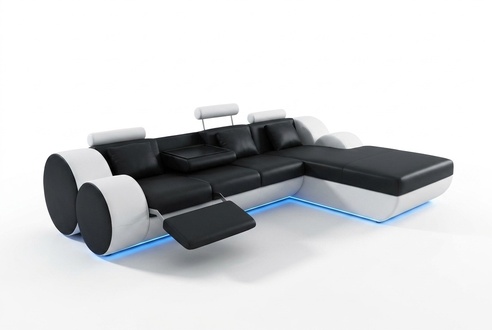 Ledersofa Couch Wohnlandschaft L-Form Design Modern Sofa 3085