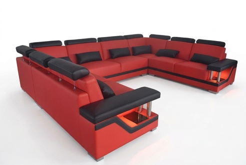 Ledersofa Couch Wohnlandschaft Modern Eck Garnitur Design Modern Sofa U-Form USB