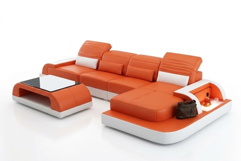 Ledersofa + Couchtisch Couch Wohnlandschaft Ecksofa Eck Garnitur Neu