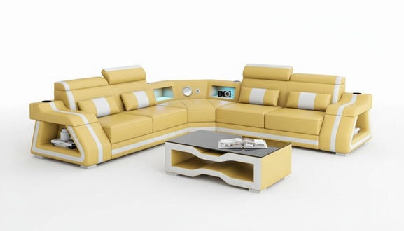 Ledersofa Eckgarnitur Ecksofa L Form Sofa Couch Beige Luxus Design