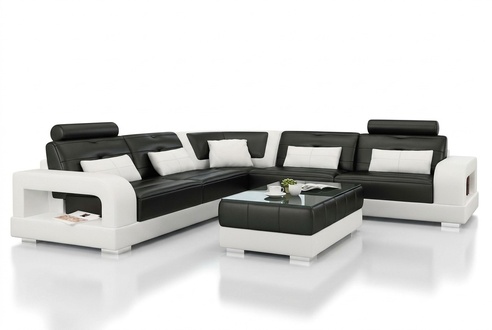 Ledersofa Ecksofa + Couchtisch Garnitur Polster LForm Sofa Design