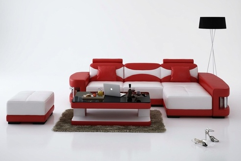 Ledersofa Ecksofa Hocker Garnitur Polster LForm Couch Sofa Design