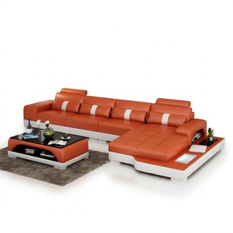 Ledersofa L-Form Couch Wohnlandschaft Ecksofa Garnitur Design Modern Sofa usb