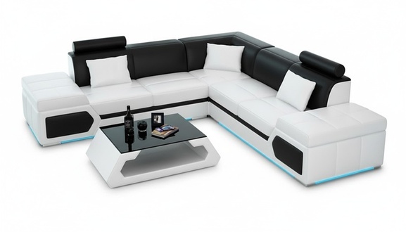 Ledersofa L-Form Couch Wohnlandschaft Ecksofa Garnitur Design Modern Sofa + USB