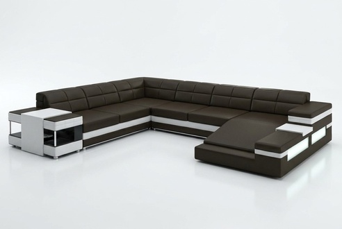Ledersofa LED USB Sofa Couch Polster Ecke Wohnlandschaft Ecksofa Design Leder