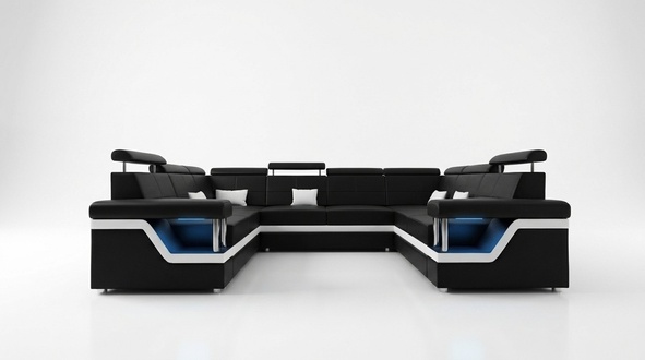 Ledersofa mit USB Big XXL Couch Ecksofa Wohnlandschaft Couch Polster Sitz LED