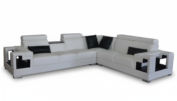 Ledersofa mit USB Couch Wohnlandschaft Eck Garnitur Design Modern Sofa L-Form
