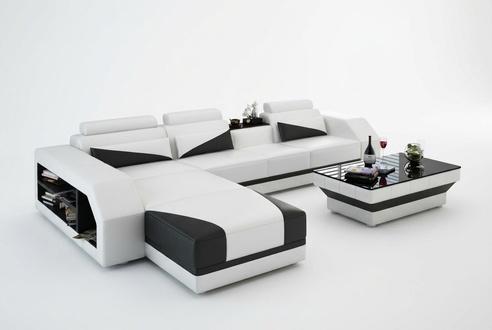 Ledersofa mit USB,Wohnlandschaft Ecksofa Eck Garnitur Design Modern Sofa G8018B