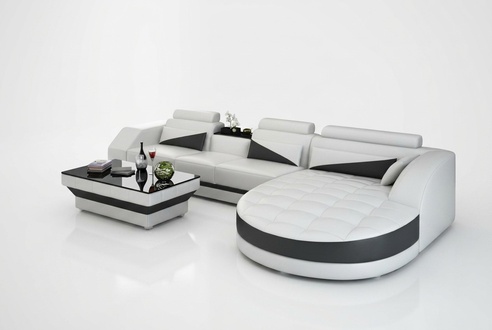 Ledersofa mit USB,Wohnlandschaft Ecksofa Eck Garnitur Design Modern Sofa G8018C