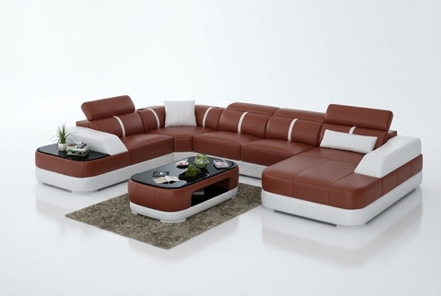 Ledersofa Polster Sitz Eck Sofa Garnitur Wohnlandschaft Wohnzimmer Couch G8026