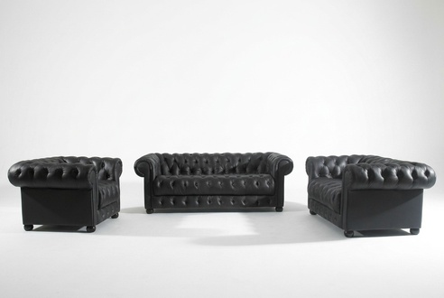 Ledersofa Sitzpolster Garnitur Chesterfield Stühle Design Sofa Couch Garnitur