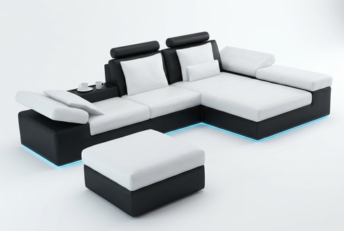 Modern Ledersofa Sofa Couch Wohnlandschaft Ecksofa Design Garnitur Dekor