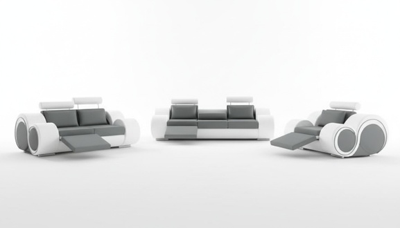 Ledersofa +USB Sofagarnitur LEDER SOFA 3-SITZER Mit FUSSSTÜTZEN MADE IN EU Neu