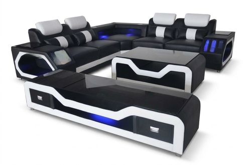 Ledersofa Wohnlandschaft Eck Garnitur Design Modern Sofa L-Form Couchtisch G8046
