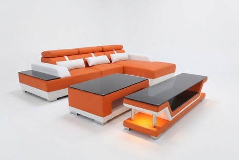 Ledersofa Wohnlandschaft Eck Garnitur Design Modern Sofa L-Form Chaise