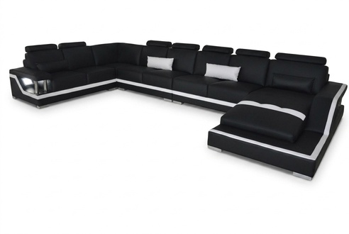 Designsofa Sofa mit USB,Polster Ecksofa Garnitur Wohnlandschaft Ledersofa Haid
