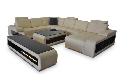 Ledersofa Wohnlandschaft Garnitur Design Modern Ecke Sofa U-Form Tisch RTV G8028