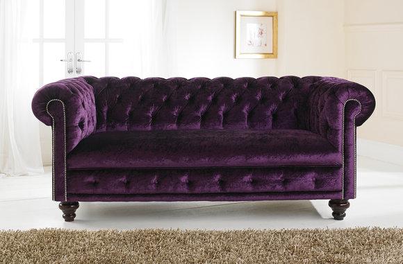 Design Chesterfield Sofagarnitur 2-Sitzer Stoff Couch Lila Polster Sofas
