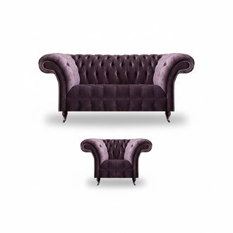 Lila Chesterfield Polstermöbel Designer Wohnzimmer Sofagarnitur 2tlg