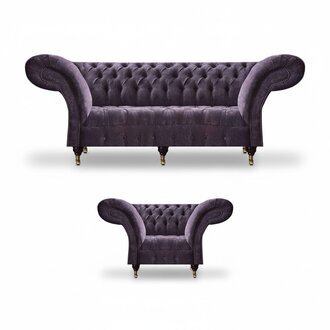 Lila Chesterfield Wohnzimmer Stoffcouchen Polster Möbel 2tlg Luxus Set