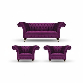 Lila Sofa Set 3tlg Chesterfield Wohnzimmer Luxus Textil Möbel Polstersofa