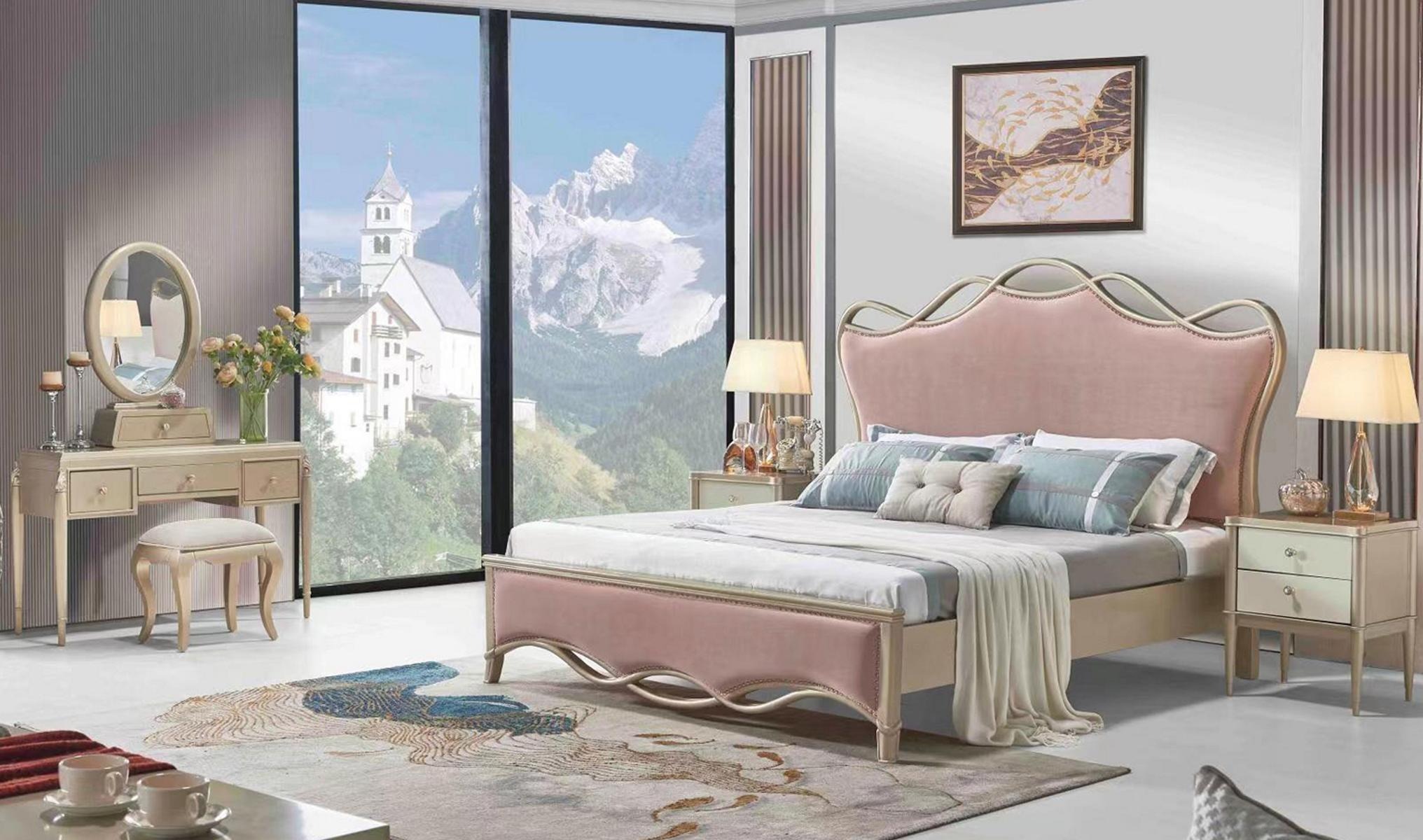 Design Schlafzimmer Bett Luxus Betten Leder Rosa Doppel Polster Möbel