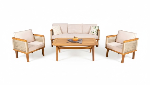 Lounge Möbel Gartenmöbel Set Sitzgruppe Sofa Couchtisch Sessel Beige