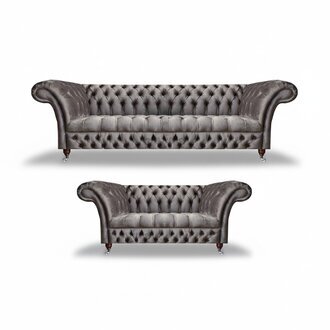 Luxuriöse 2x Sofa 3+2 Sitzer Textil Polstermöbel Grau Sofagarnitur Wohnzimmer