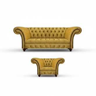 Luxuriöse Chesterfield Gelbe Couch Textil Sessel Moderner 3-Sitzer 2tlg
