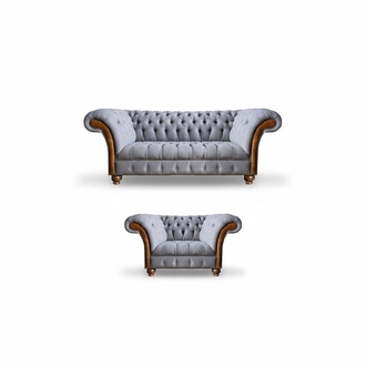 Luxuriöse Chesterfield Hellgraue Sofagarnitur Polstersofas Edler Sessel