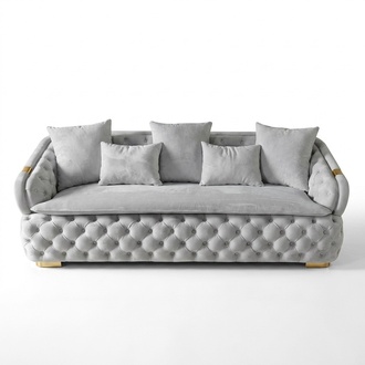 luxuriöse Designer Grau 3-Sitzer Luxus Chesterfield Stoffsofa Modern neu