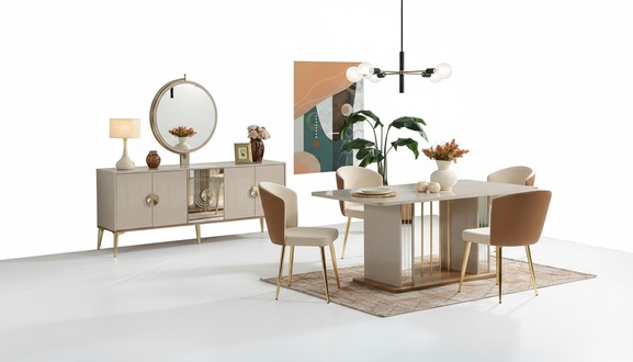 Luxuriöse Esszimmer Set Esstisch + 6x Stühle + Anrichte Essgruppen 8 tlg