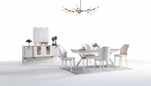 Luxuriöse Esszimmer Set Esstisch + 6x Stühle + Anrichte Modern 8 tlg