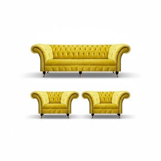 Luxuriöse Gelbe Chesterfield Garnitur Sofas Designer Wohnzimmer Couchen