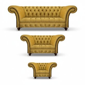 Luxuriöse Gelbe Chesterfield Textil Couchen Dreisitzer 2-Sitzer Sessel