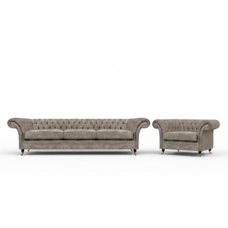 Luxuriöse Graue Chesterfield Sitzcouchen Moderner Textil Sessel 2tlg Set