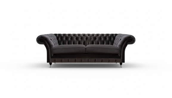 Luxuriöser Chesterfield Schwarzer Zweisitzer Wohnzimmer Sitzmöbel Couch