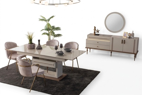 Luxuriöses Esszimmer Set Esstisch 6x Stühle Sideboard Spiegel 9 tlg