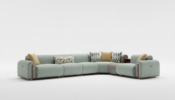 Luxuriöses Grünes Ecksofa Wohnzimmer Ledercouchen Designer Sitz Möbel