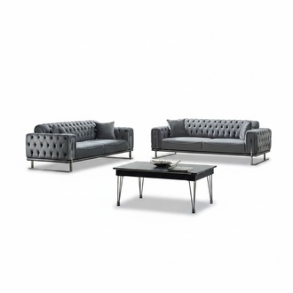 Luxus 2x Sofa Dreisitzer Couchen Chesterfield Grau Polstermöbel Wohnzimmer