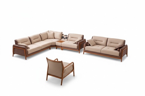 Luxus 3 tlg Wohnzimmer Set Ecksofa L-form 3 Sitzer Relax Sessel Möbel
