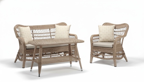 Luxus Beige Gartenmöbel Moderne Sofagarnitur Tisch Hocker Sessel Sitzgruppe