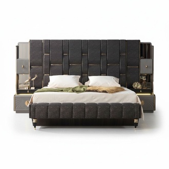 Luxus Bett 2x Nachttische Hochwertig Schlafzimmermöbel Holzgestell Design Möbel