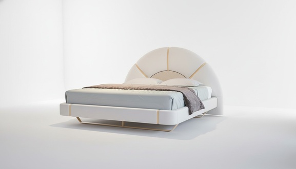 Luxus Bett mit Gold Akzenten Halbkreis Kopfteil Modernes Design Schlafzimmer
