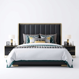 Luxus Bett Schlafzimmer Italienisches Leder Polster Doppel Betten Metall