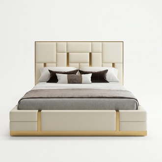 Luxus Bett Schlafzimmer Italienisches Leder Polster Doppel Betten