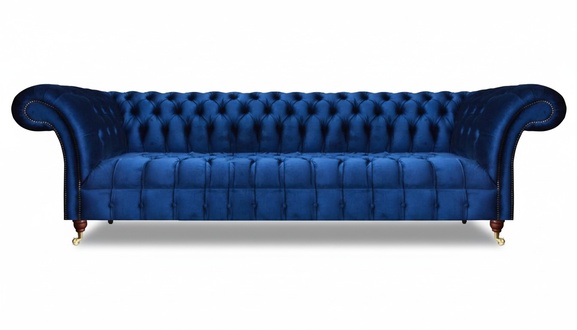 Luxus Blau Sofa Dreisitze Wohnzimmer Textil Polstermöbel Couch Chesterfield